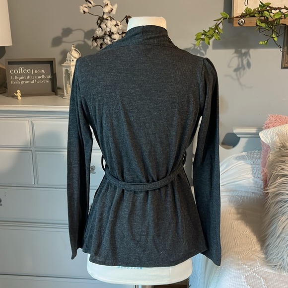 Sequin Top Tank Knit Long Sleeve Belted Charcoal Gray Womens Medium Tie Belt - Picture 4 of 16